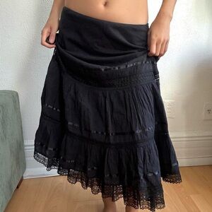 Anna Sui Black Maxi Skirt with Lace Detail